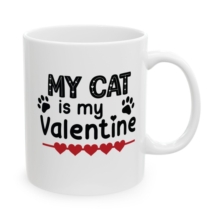 Kubek „My Cat is my Valentine” – walentynkowy kubek dla kociary z łapkami i sercami