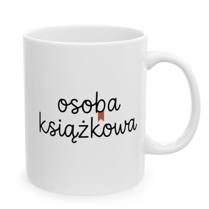 Kubek z napisem Osoba Książkowa wektorowy styl – nowoczesny design dla miłośnika książek.