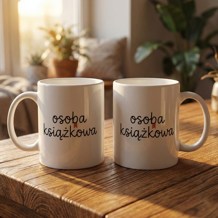 Pomysł na prezent dla polonistki lub bibliotekarza – biały kubek z czytelniczym napisem.