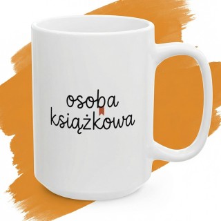 Biały kubek ceramiczny z czarnym napisem Osoba Książkowa – minimalistyczny gadżet dla czytelnika.