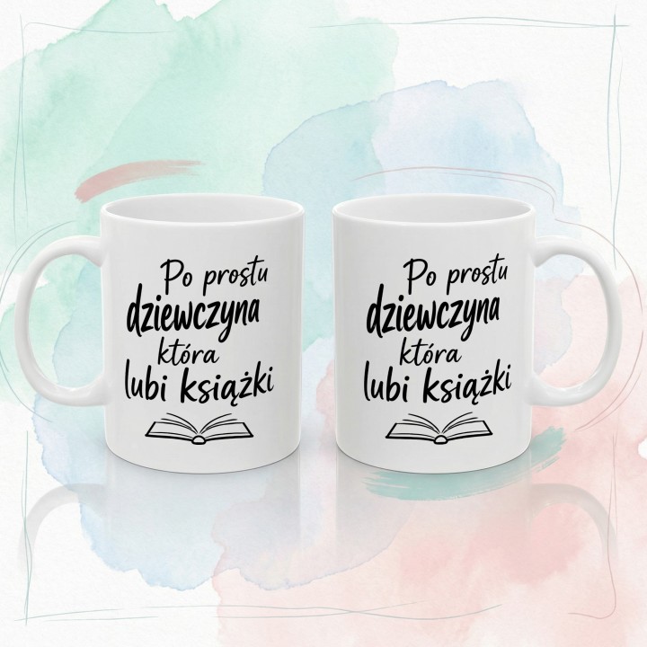Śmieszny prezent dla czytelniczki – biały ceramiczny kubek z zabawnym hasłem definiującym miłość do literatury.