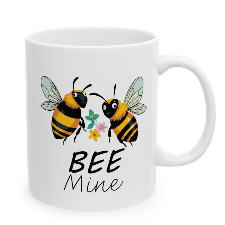 Kubek z nadrukiem „BEE Mine” – pszczółki i kwiatki, walentynkowy prezent dla par