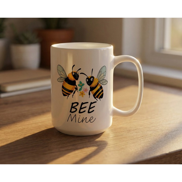 Kubek z nadrukiem „BEE Mine” – pszczółki i kwiatki, walentynkowy prezent dla par