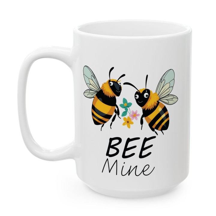 Kubek z nadrukiem „BEE Mine” – pszczółki i kwiatki, walentynkowy prezent dla par