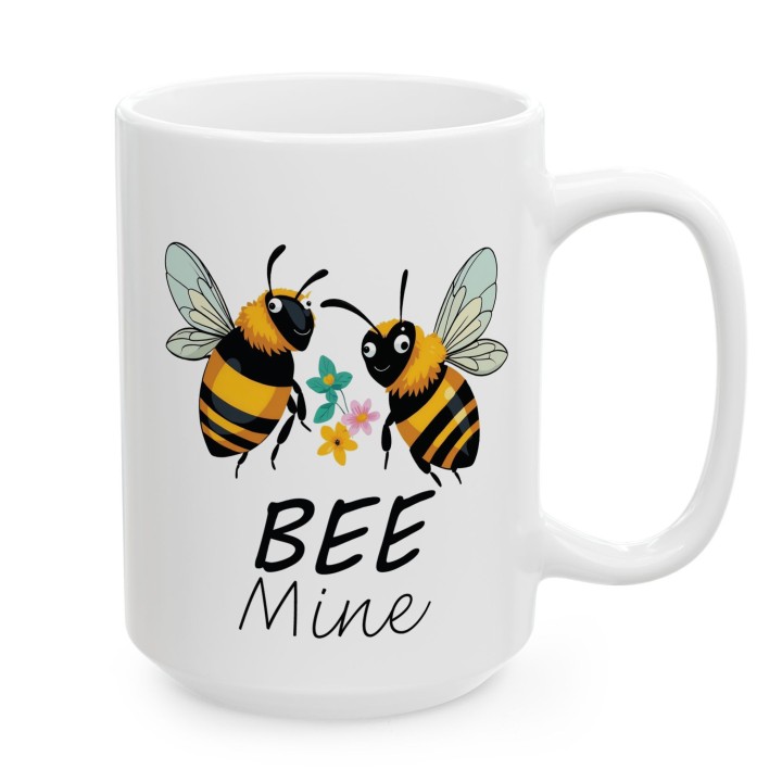 Kubek z nadrukiem „BEE Mine” – pszczółki i kwiatki, walentynkowy prezent dla par