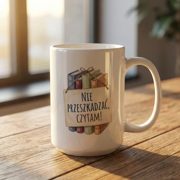 Kubek z nadrukiem Nie przeszkadzać, czytam! dla miłośniczki książek | Wręcz Wspaniale