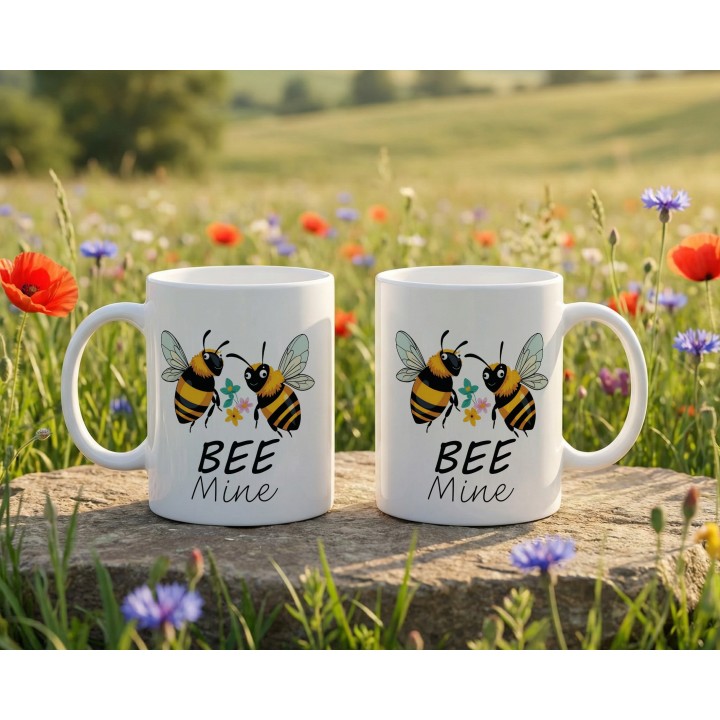 Kubek z nadrukiem „BEE Mine” – pszczółki i kwiatki, walentynkowy prezent dla par