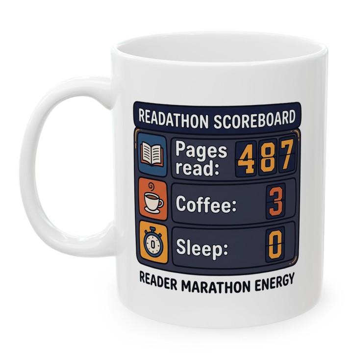 Kubek z nadrukiem My Marathon Is Reading dla miłośnika książek | Wręcz Wspaniale