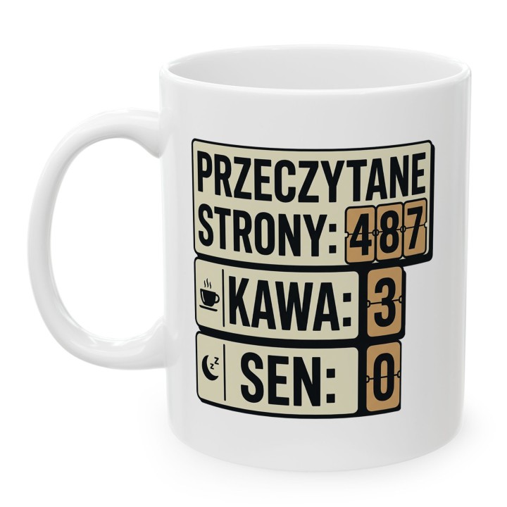 Kubek z nadrukiem Przeczytane strony kawa sen dla miłośnika książek | Wręcz Wspaniale