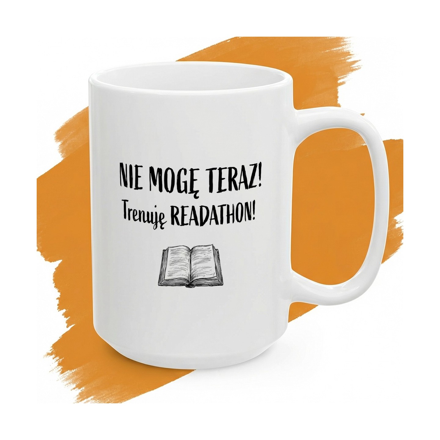 Biały kubek z nadrukiem Nie mogę teraz trenuję readathon dla miłośnika książek