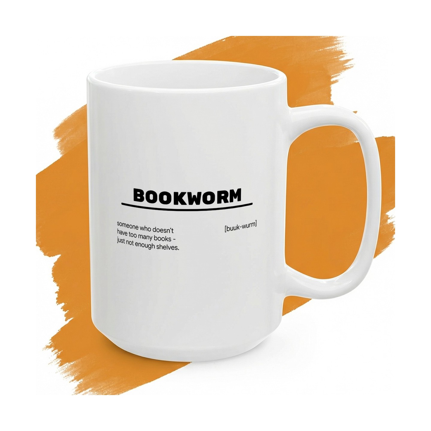 Biały kubek z nadrukiem Bookworm dla miłośnika książek i domowej biblioteczki