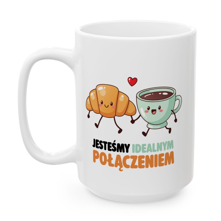 Kubek „Jesteśmy idealnym połączeniem” – kawa i rogalik, prezent dla par