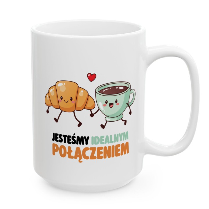 Kubek „Jesteśmy idealnym połączeniem” – kawa i rogalik, prezent dla par