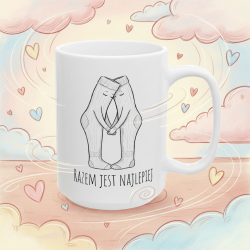 Kubek z nadrukiem – przytulone skarpetki „RAZEM JEST NAJLEPIEJ”