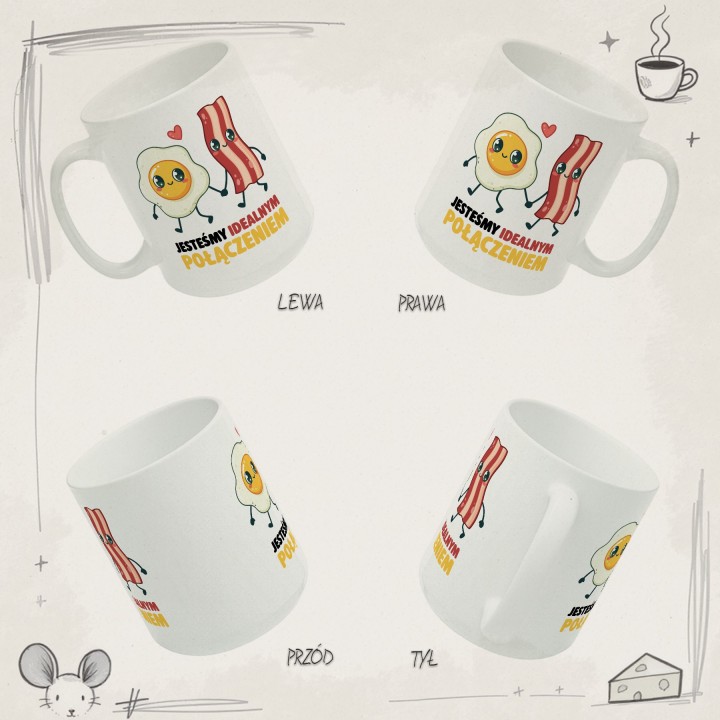 Kubek „Jesteśmy idealnym połączeniem” – jajko i bekon, śmieszny prezent dla par