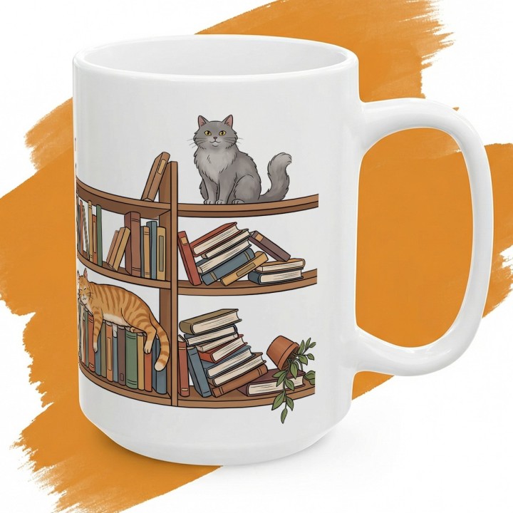 Kubek z nadrukiem Kocia biblioteka dla czytelnika i kociarza | Wręcz Wspaniale