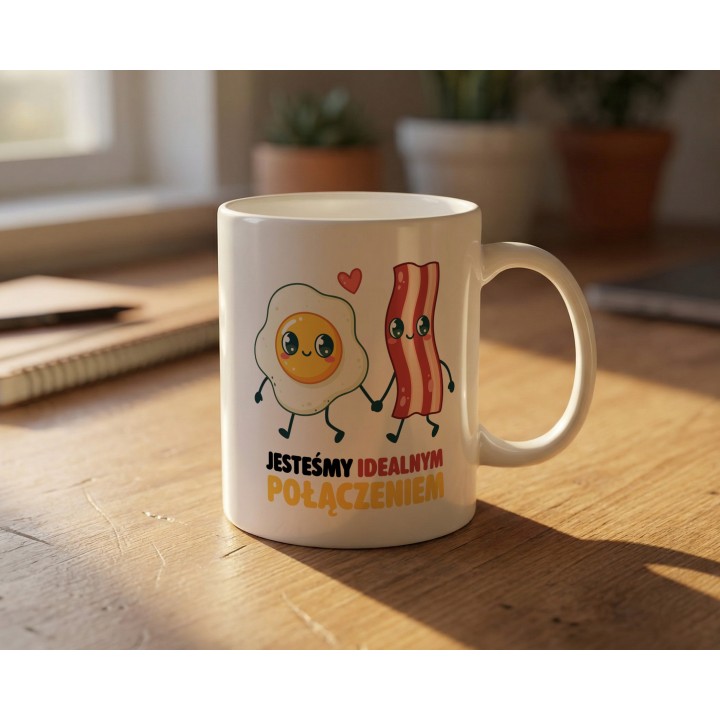 Kubek „Jesteśmy idealnym połączeniem” – jajko i bekon, śmieszny prezent dla par