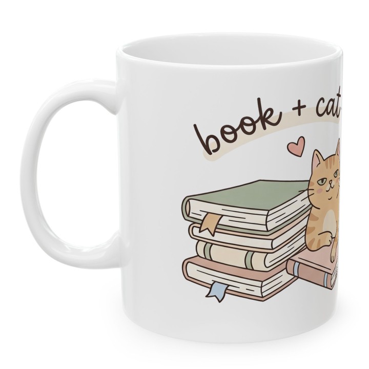 Kubek z nadrukiem Book Cat Plant Love dla czytelniczki i kociary | Wręcz Wspaniale