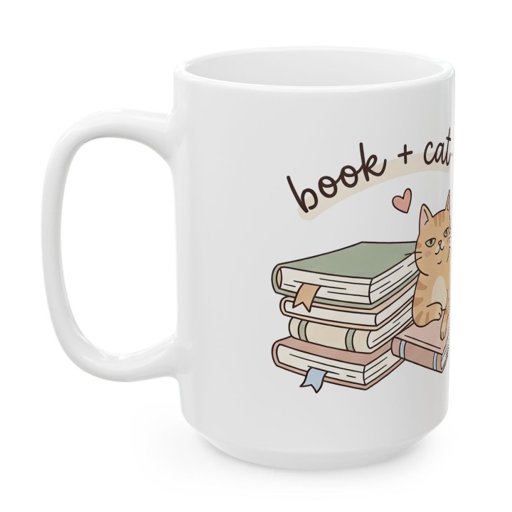 Kubek z nadrukiem Book Cat Plant Love dla czytelniczki i kociary | Wręcz Wspaniale
