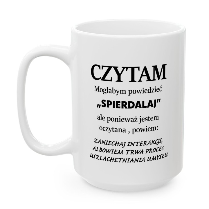 Kubek z nadrukiem „Czytam” dla czytelnika z ironicznym tekstem | Wręcz Wspaniale