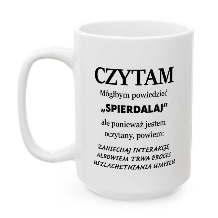 Kubek z nadrukiem „Czytam” dla czytelnika z ironicznym tekstem | Wręcz Wspaniale