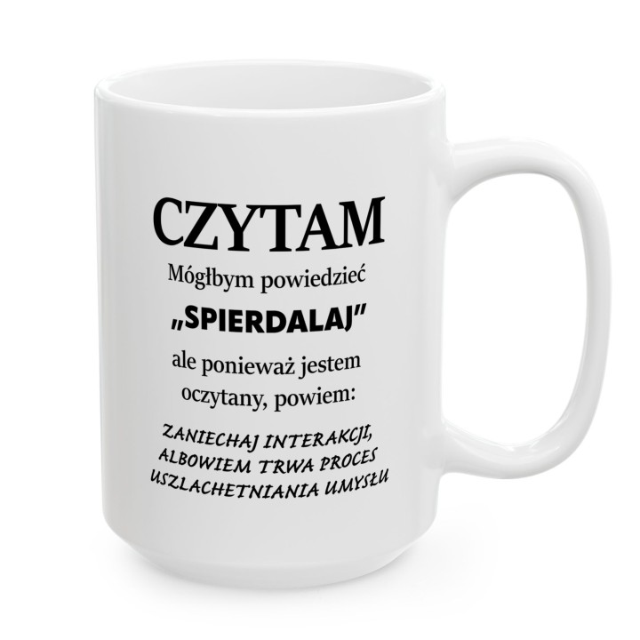 Kubek z nadrukiem „Czytam” dla czytelnika z ironicznym tekstem | Wręcz Wspaniale