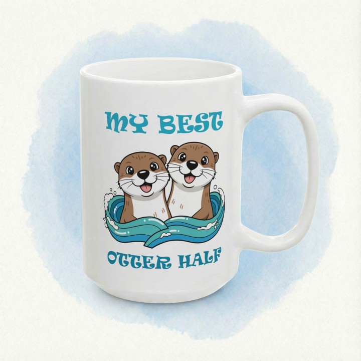 Kubek z nadrukiem „My Best Otter Half” - wydry dla par, prezent na Walentynki