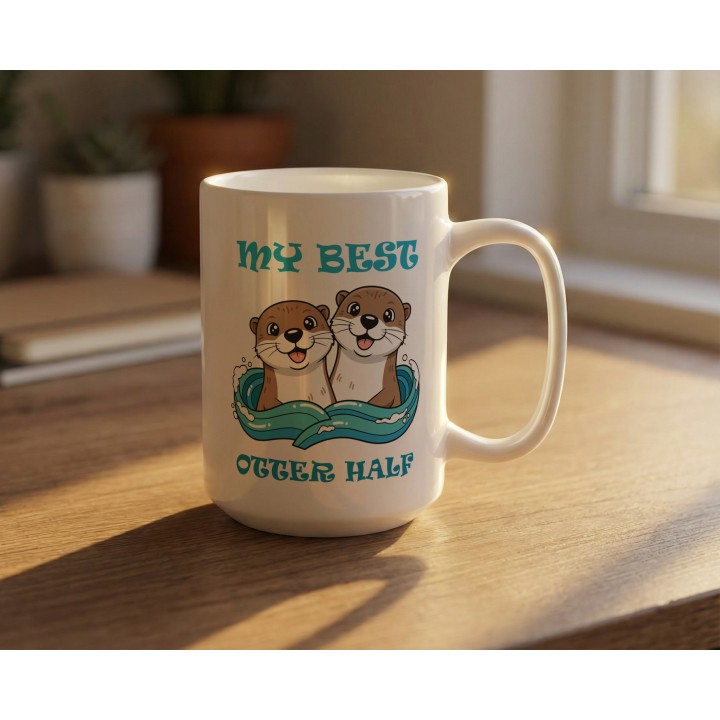 Kubek z nadrukiem „My Best Otter Half” - wydry dla par, prezent na Walentynki