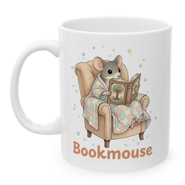 Kubek z nadrukiem „Bookmouse” z myszką dla czytelnika | Wręcz Wspaniale