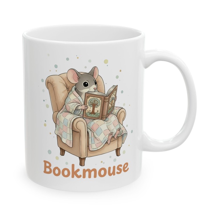 Kubek z nadrukiem „Bookmouse” z myszką dla czytelnika | Wręcz Wspaniale