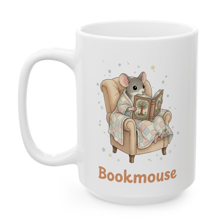 Kubek z nadrukiem „Bookmouse” z myszką dla czytelnika | Wręcz Wspaniale