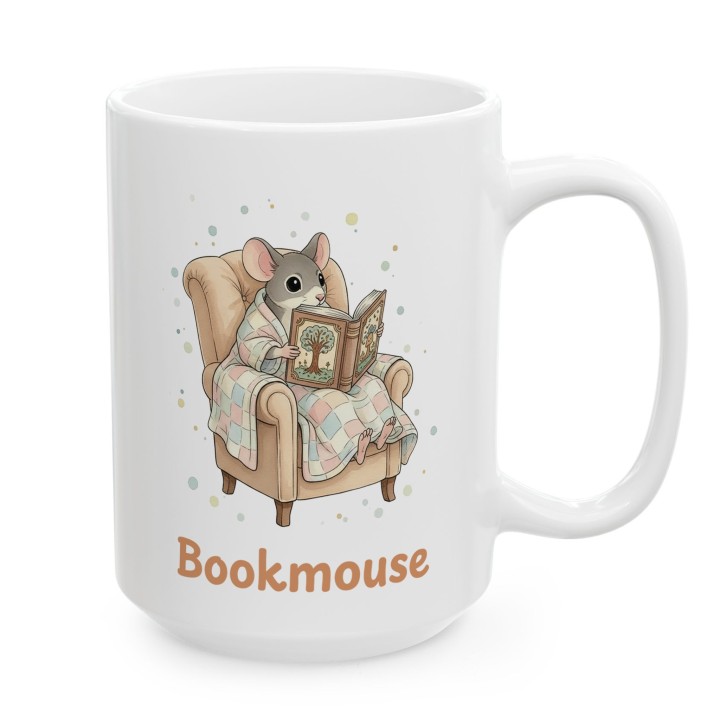 Kubek z nadrukiem „Bookmouse” z myszką dla czytelnika | Wręcz Wspaniale