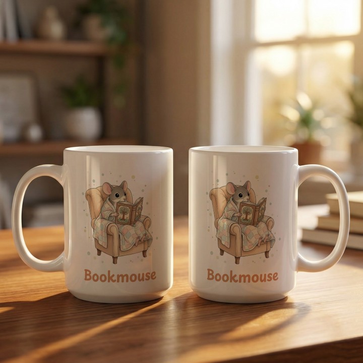 Kubek z nadrukiem „Bookmouse” z myszką dla czytelnika | Wręcz Wspaniale
