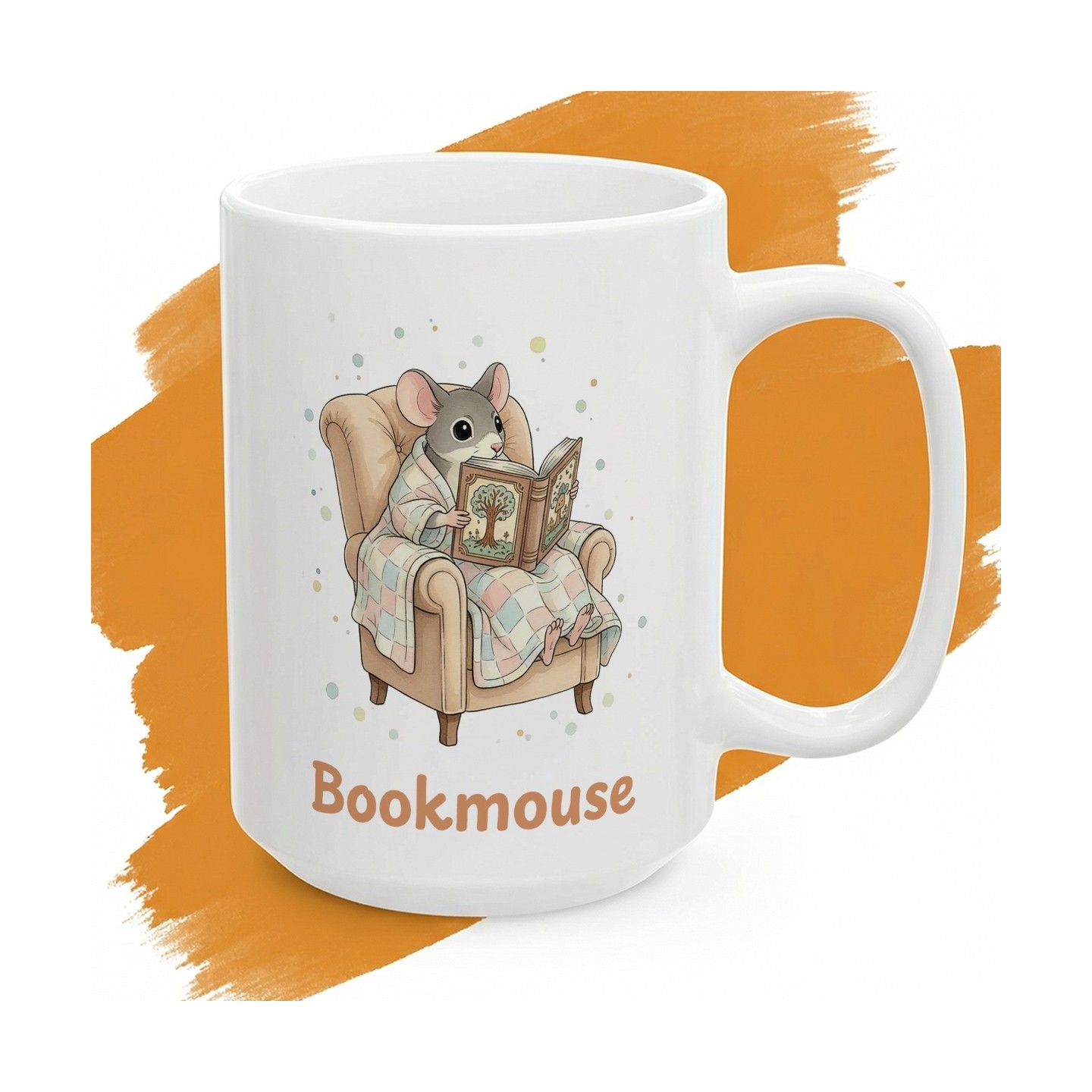 Kubek z nadrukiem „Bookmouse” z myszką dla czytelnika