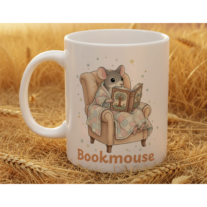 Kubek z nadrukiem „Bookmouse” z myszką dla czytelnika | Wręcz Wspaniale