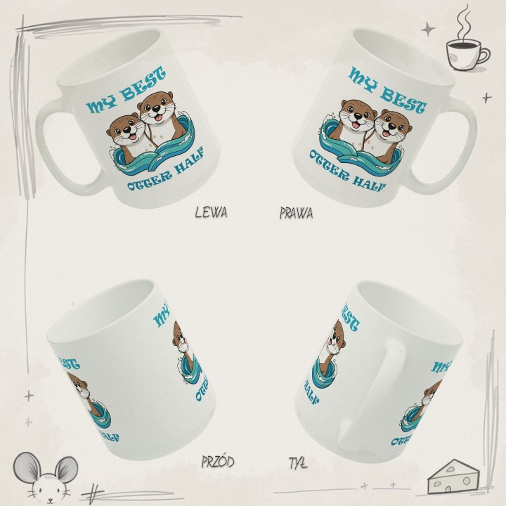 Kubek z nadrukiem „My Best Otter Half” - wydry dla par, prezent na Walentynki