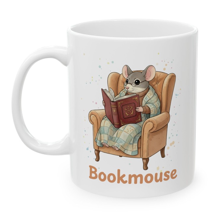 Kubek z nadrukiem „Bookmouse” z myszką dla czytelnika | Wręcz Wspaniale