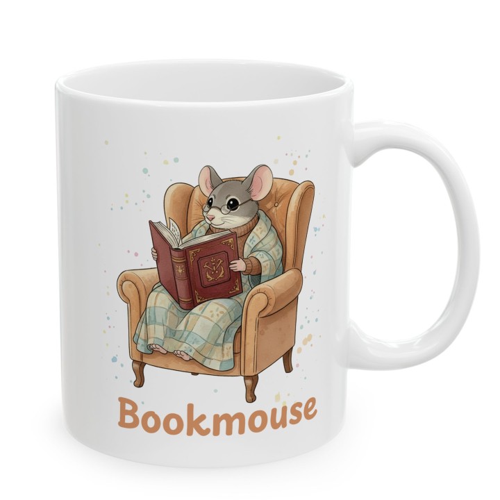 Kubek z nadrukiem „Bookmouse” z myszką dla czytelnika | Wręcz Wspaniale