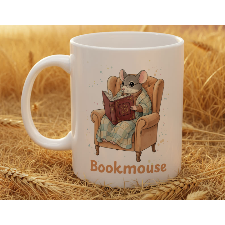 Kubek z nadrukiem „Bookmouse” z myszką dla czytelnika | Wręcz Wspaniale
