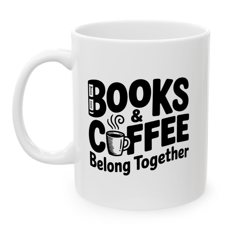 Kubek z nadrukiem Books & Coffee dla miłośnika książek i kawy | Wręcz Wspaniale
