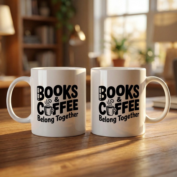 Kubek z nadrukiem Books & Coffee dla miłośnika książek i kawy | Wręcz Wspaniale