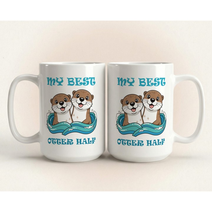 Kubek z nadrukiem „My Best Otter Half” - wydry dla par, prezent na Walentynki