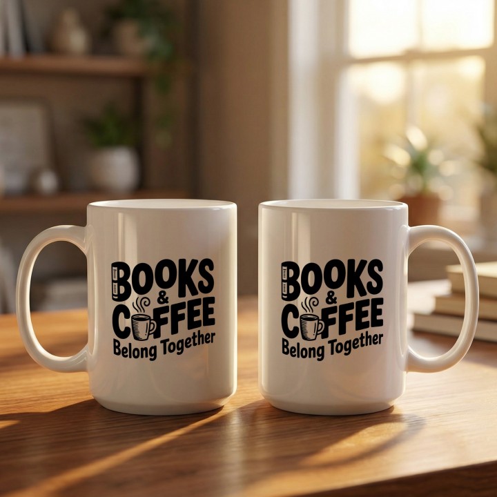 Kubek z nadrukiem Books & Coffee dla miłośnika książek i kawy | Wręcz Wspaniale