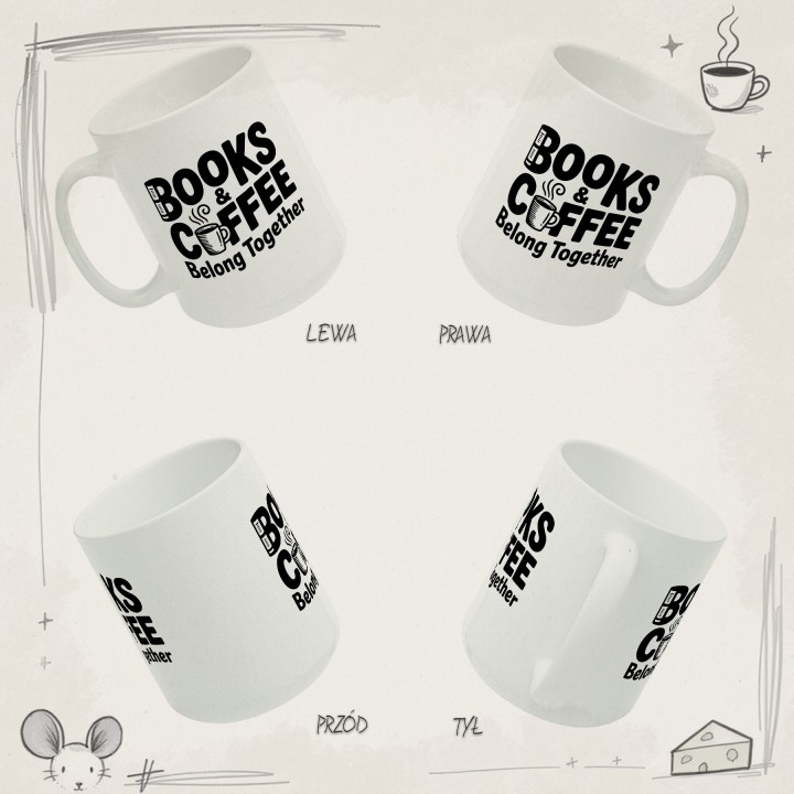 Kubek z nadrukiem Books & Coffee dla miłośnika książek i kawy | Wręcz Wspaniale