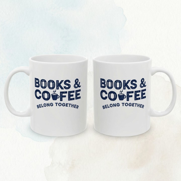 Kubek dla miłośnika książek i kawy z typograficznym napisem Books & Coffee.