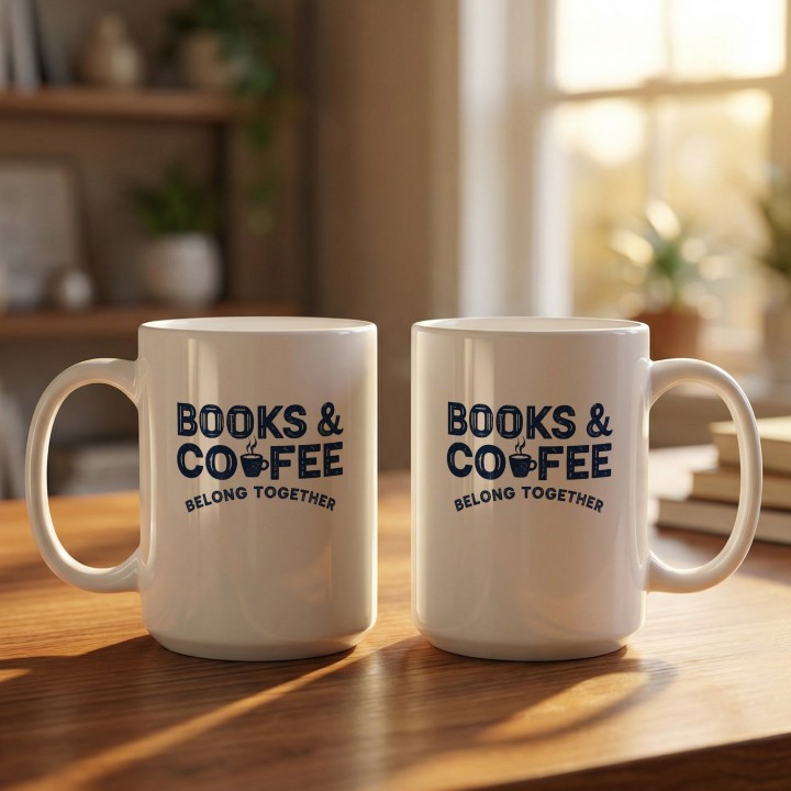 Kubek z nadrukiem Books & Coffee dla miłośnika książek i kawy | Wręcz Wspaniale