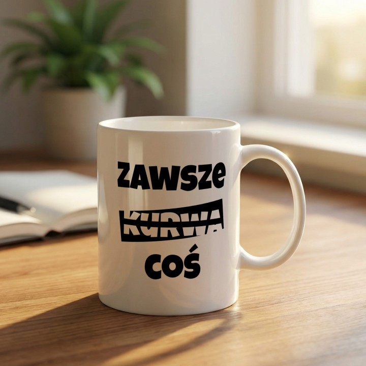 Kubek z napisem Zawsze Kurwa Coś | Śmieszny kubek do biura