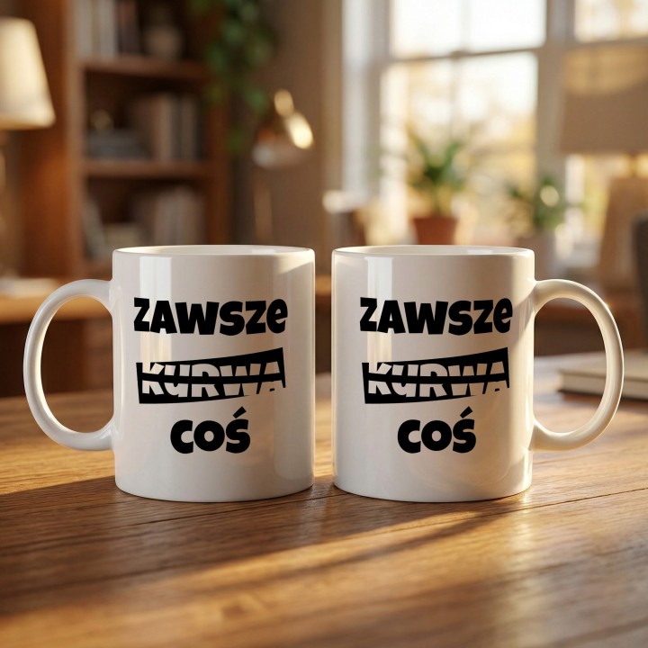 Kubek z napisem Zawsze Kurwa Coś | Śmieszny kubek do biura