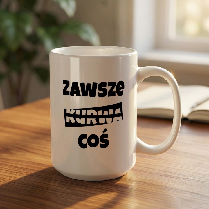 Kubek z napisem Zawsze Kurwa Coś | Śmieszny kubek do biura