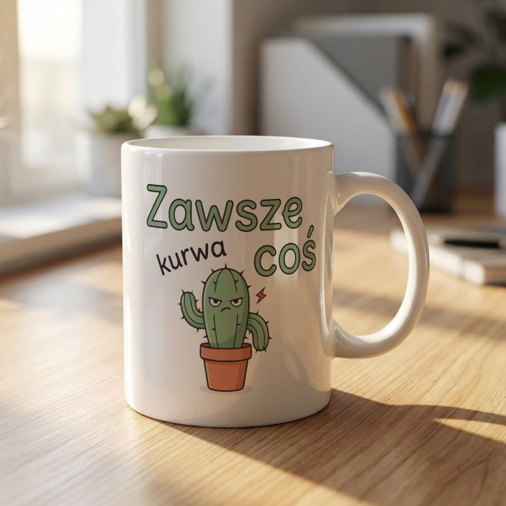Uroczy kubek ze złym kaktusem - Zawsze Kurwa Coś